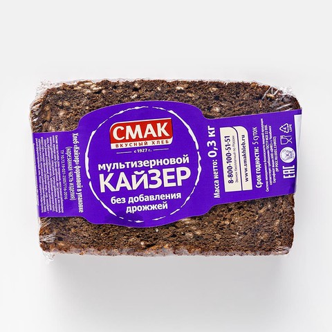 Хлеб ржано-пшеничный Смак Кайзер мультизерновой, бездрожжевой, половинка, нарезка - Фотография