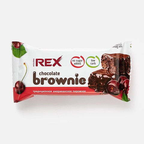 Пирожное ProteinRex Chocolate Brownie, 12% протеина, вишнёвое - Фотография