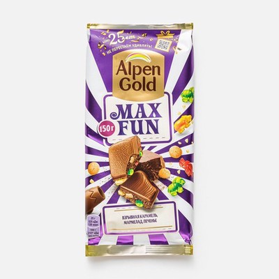 Шоколад Alpen Gold Max Fun, с мармеладом, печеньем и взрывной карамелью