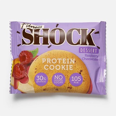 Печенье FitnesShock Dessert, 30% протеина, без сахара, малиновый чизкейк